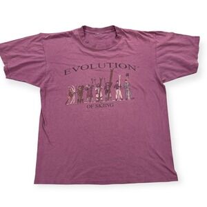 Vintage Evolution of Skiing Shirt Men's XL Pink Parody‎ Joke Outdoors 90s